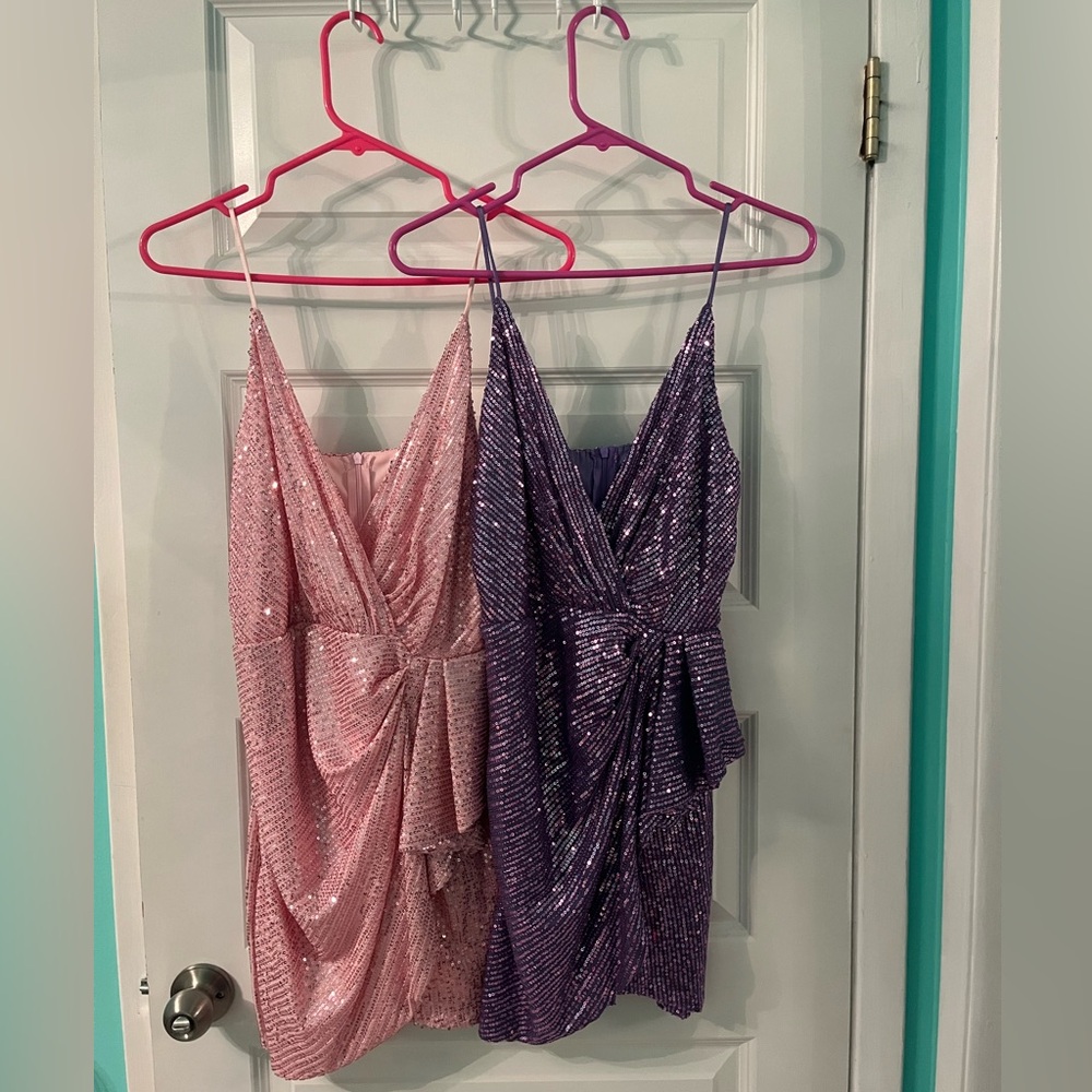 NWOT Double Crazy Pink and Purple Sequin Dresses Size Medium